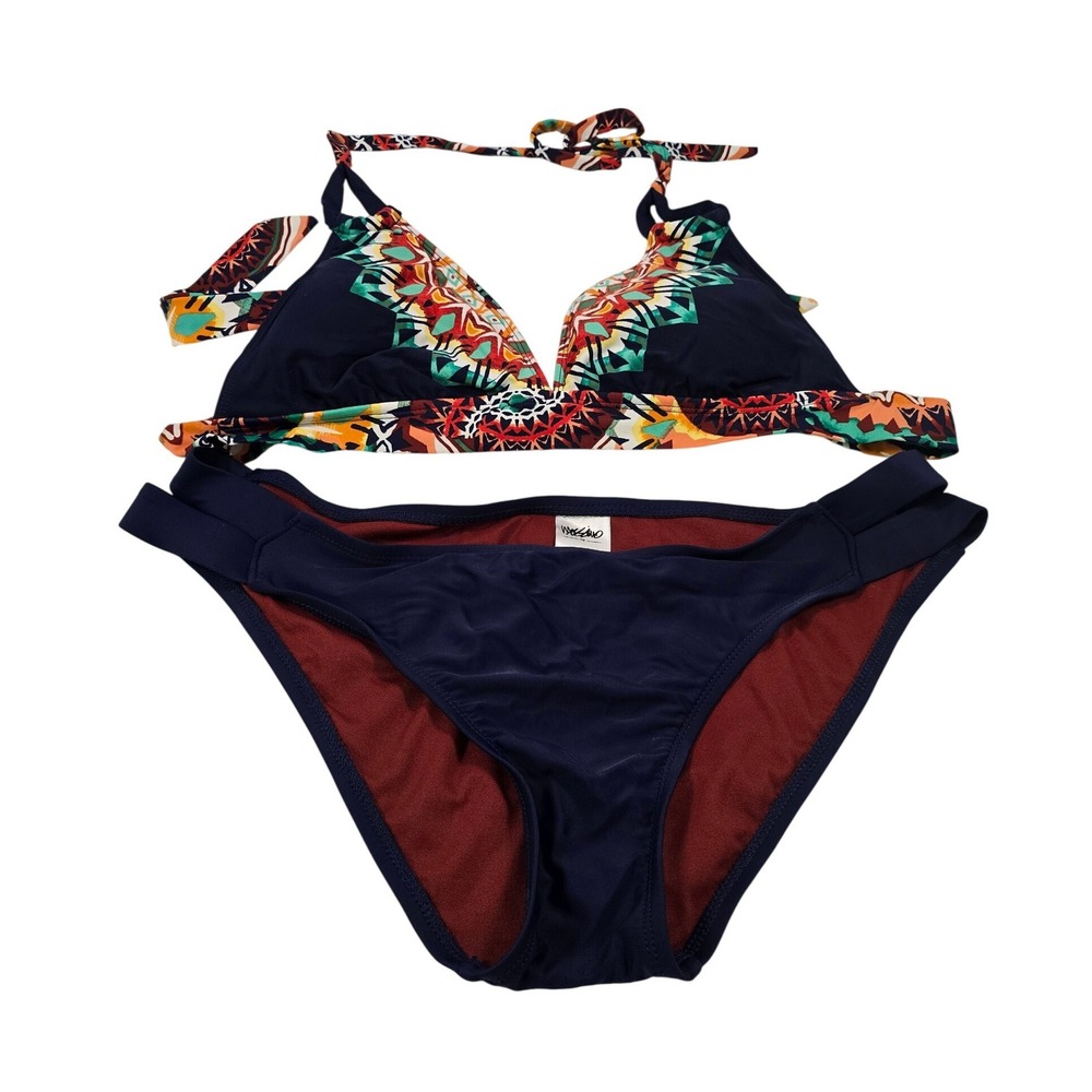 Mossimo Womens XL Bikini Set Navy Blue Geometric Mandala Halter 2 Piece Swimsuit